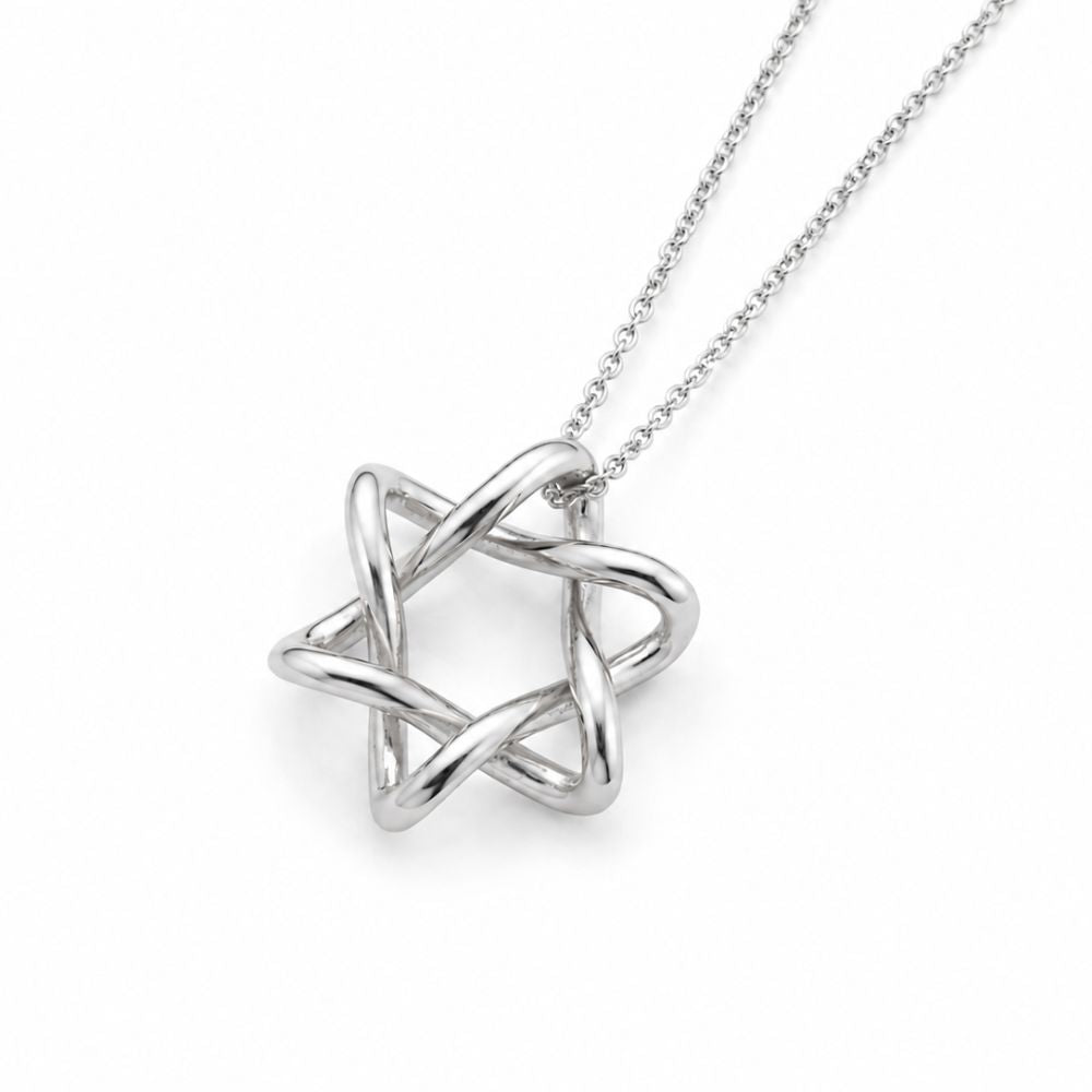 14K Solid Gold Interwoven Star of David Necklace