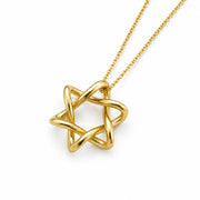 14K Solid Gold Interwoven Star of David Necklace