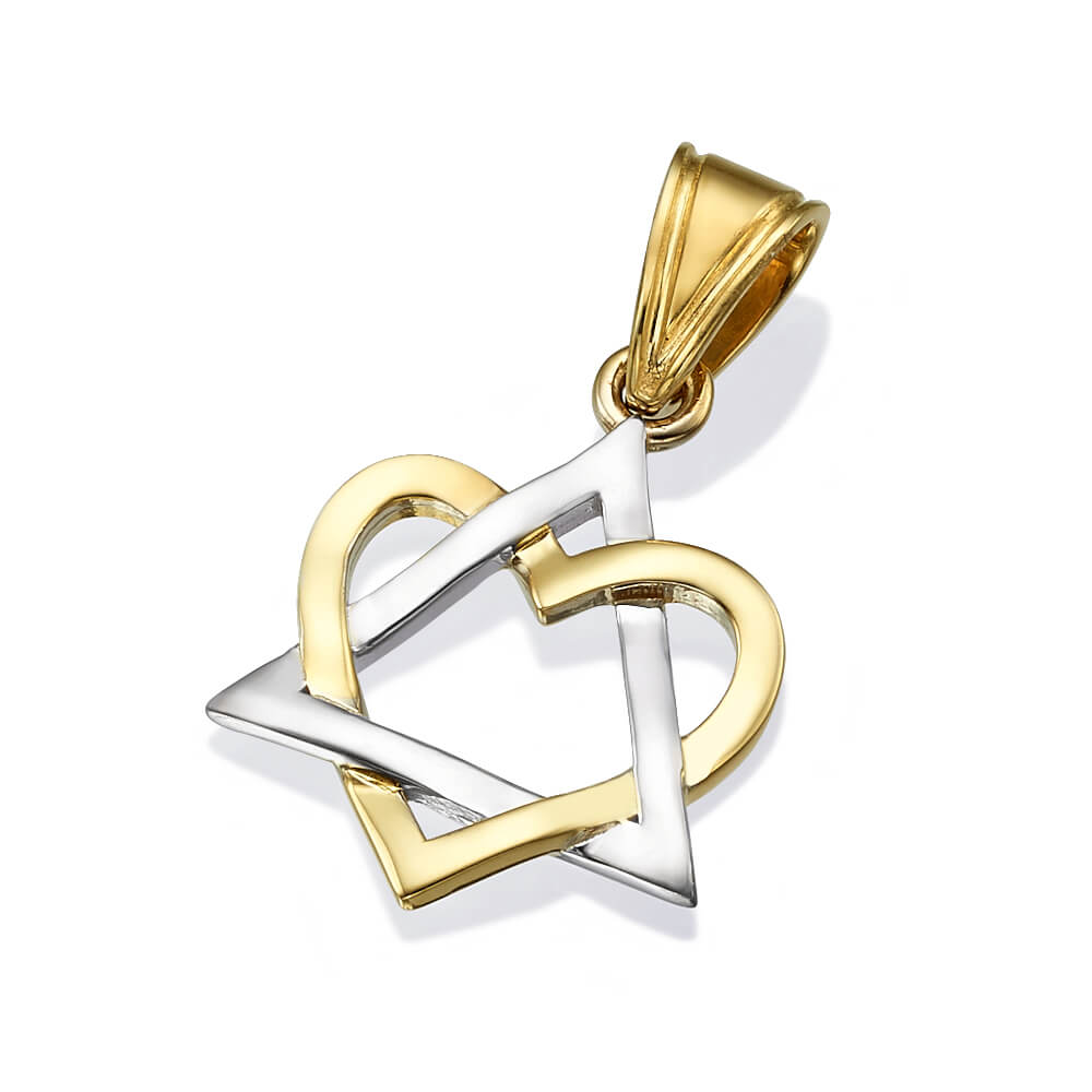Heart Star of David Pendant in 14K White and Yellow Gold