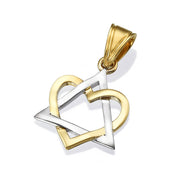 Heart Star of David Pendant in 14K White and Yellow Gold