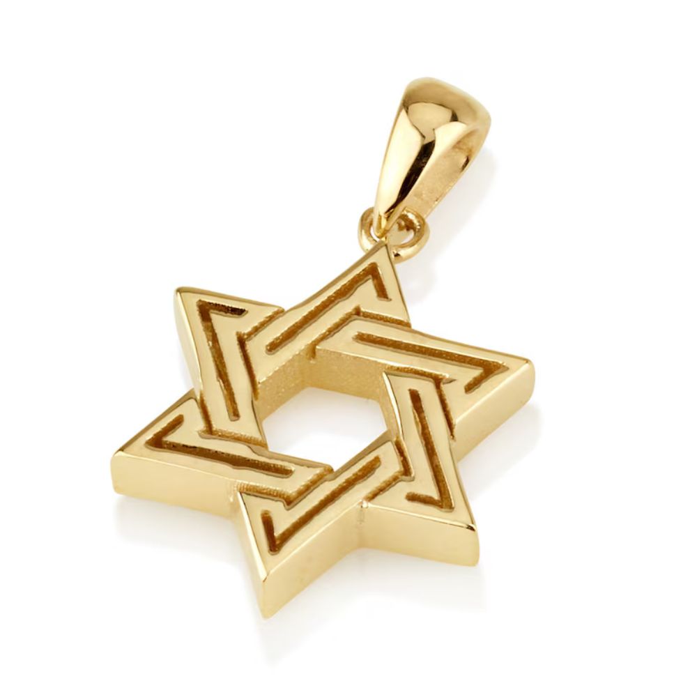 14k Gold Engraved Star of David Pendant
