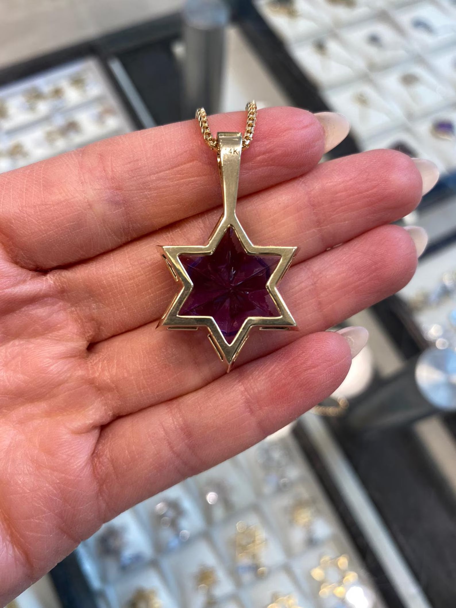 Diamond Amethyst Star of David Pendant
