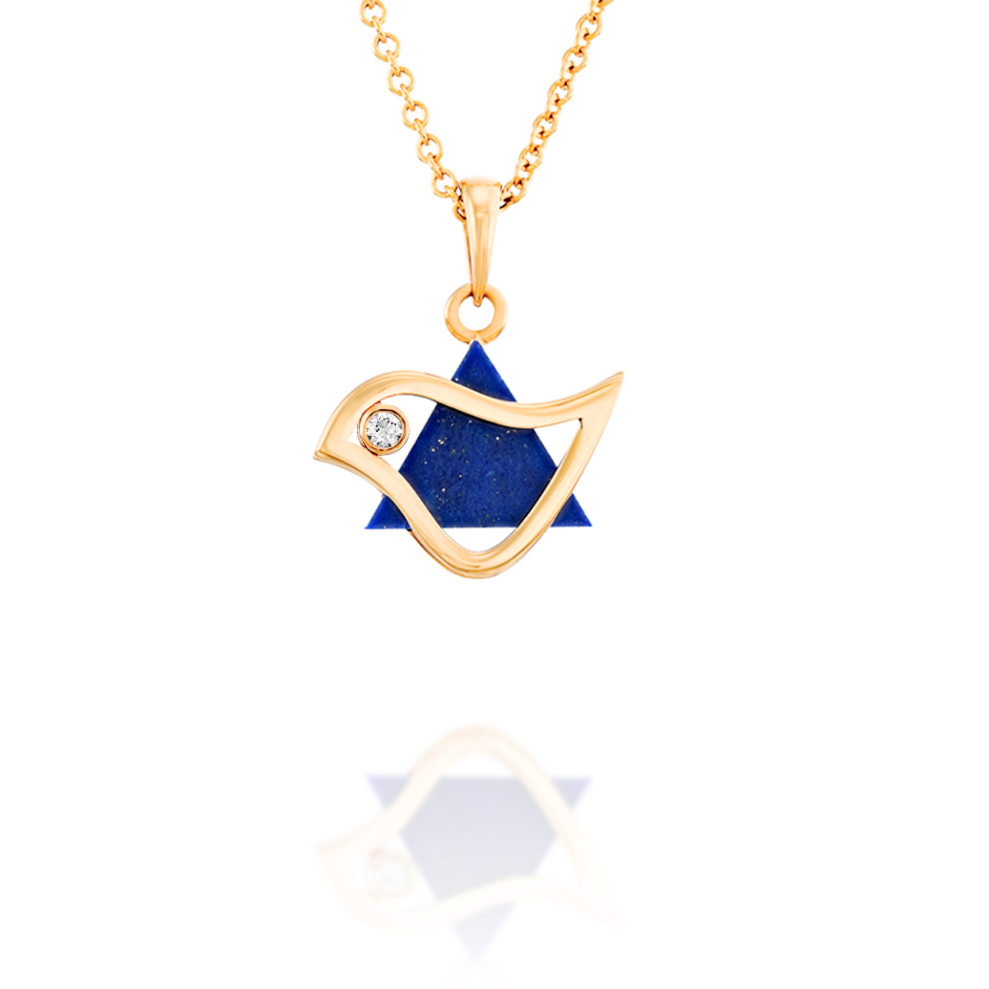 18k Gold Dove of Peace Magen David with Diamond Pendant