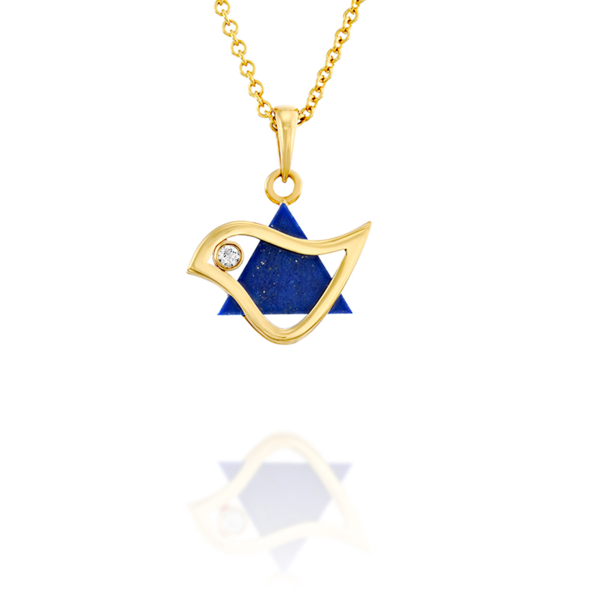 18k Gold Dove of Peace Magen David with Diamond Pendant
