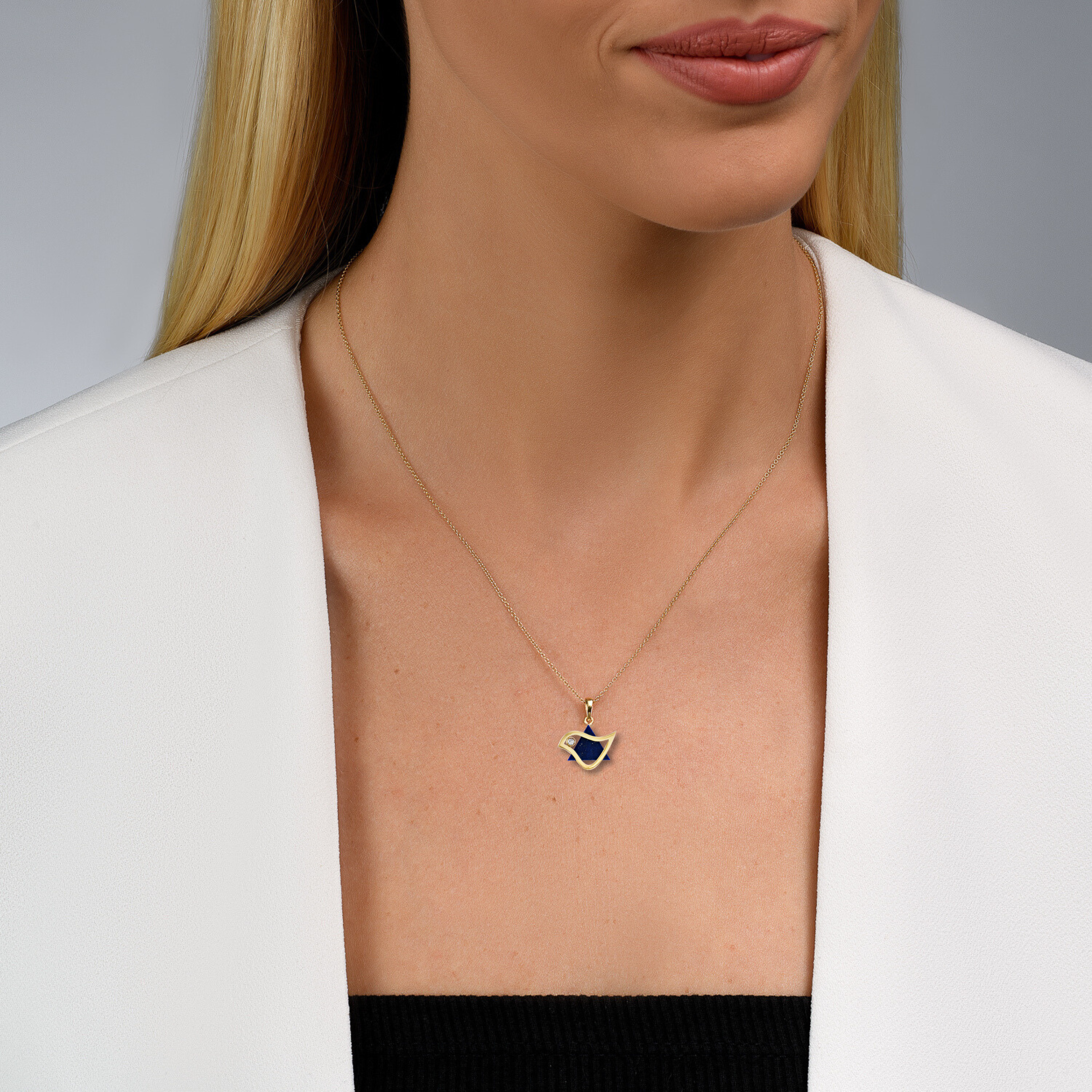 18k Gold Dove of Peace Magen David with Diamond Pendant