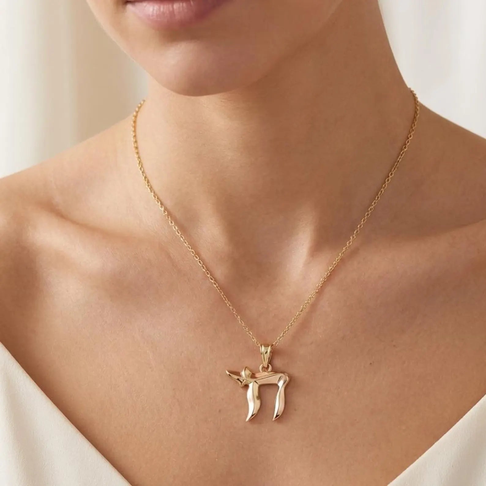 Soft Curves 14K Gold Chai Pendant