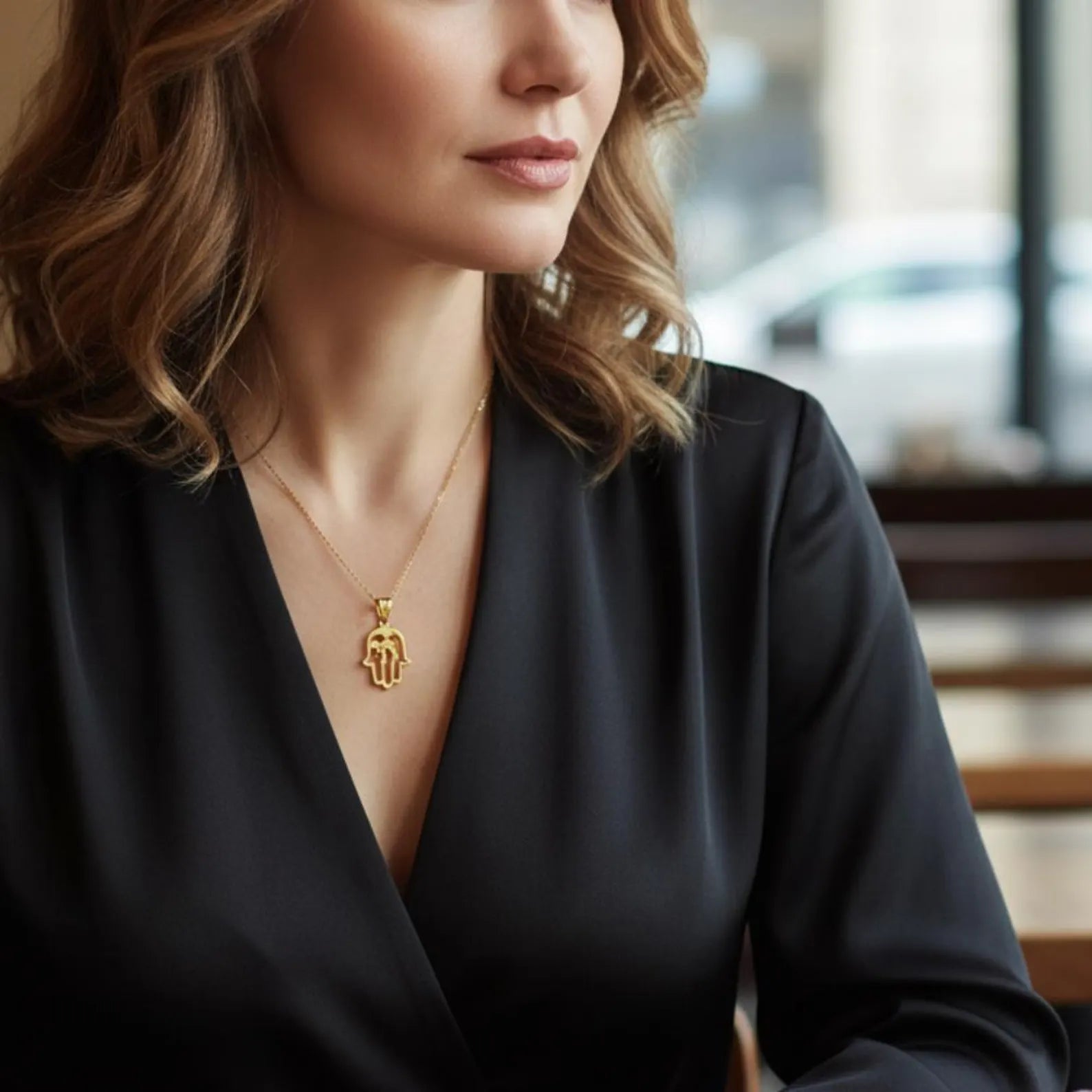 Chai Hamsa Pendant in 14K Gold