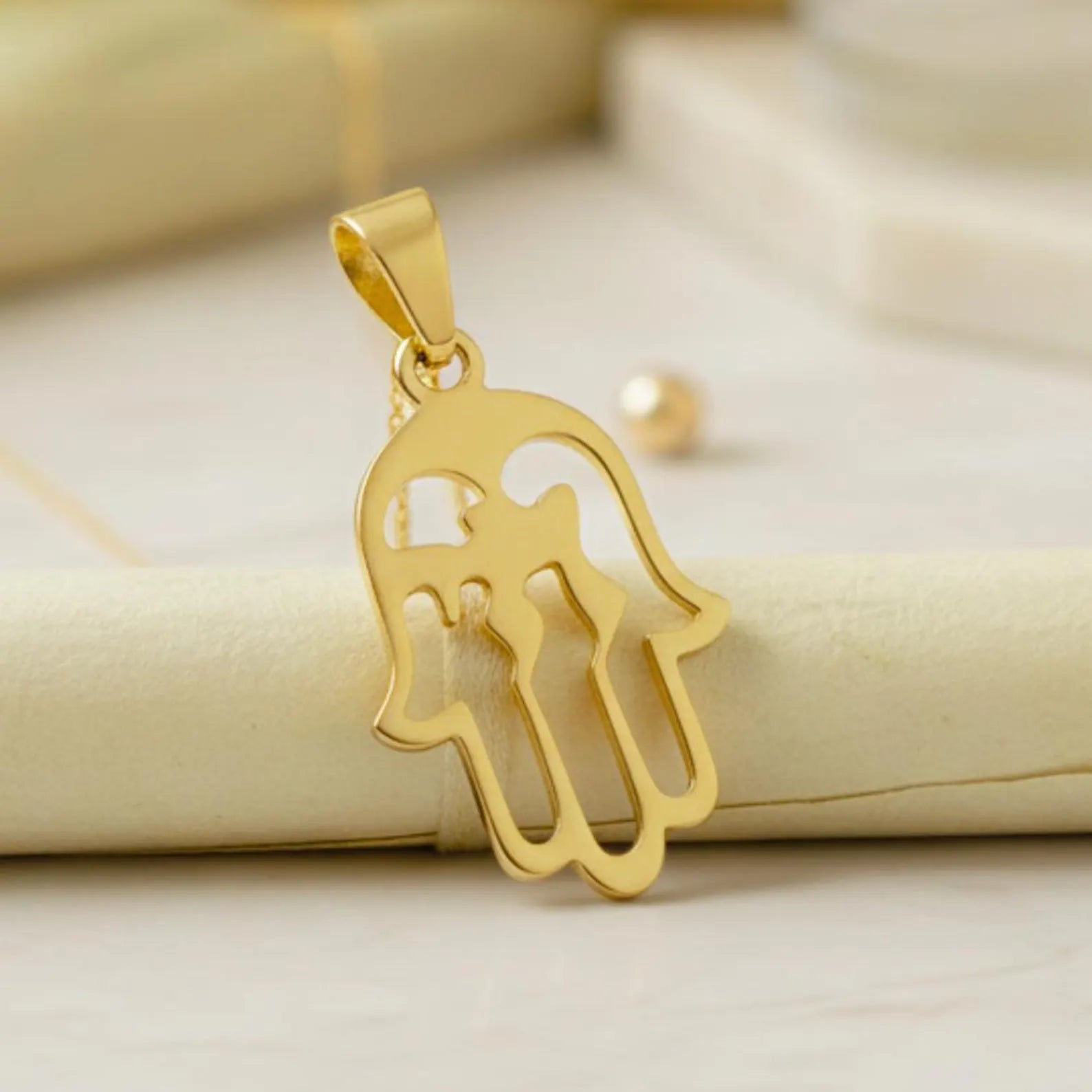 Chai Hamsa Pendant in 14K Gold