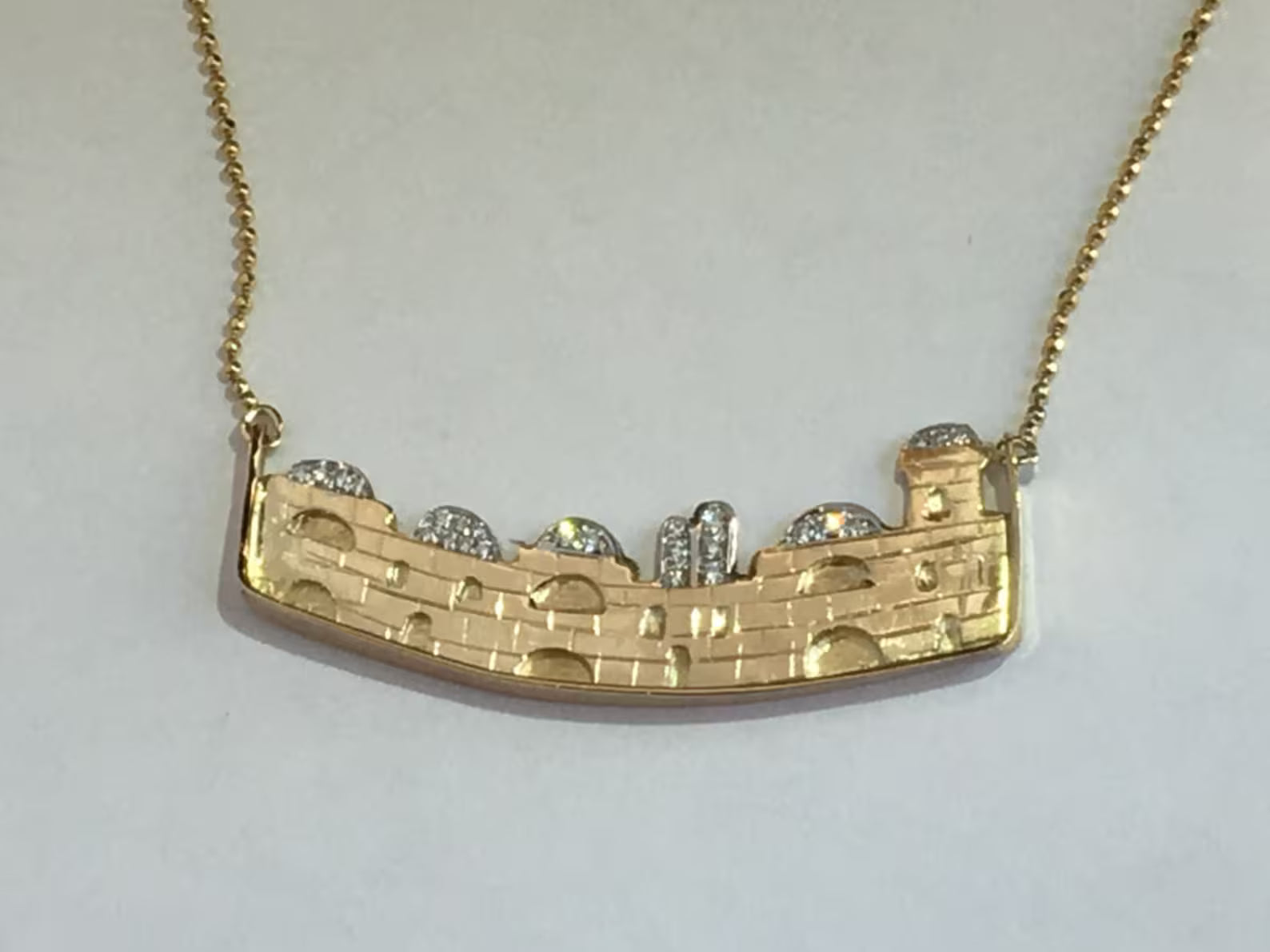 14k Gold Diamond Old City Jerusalem Pendant