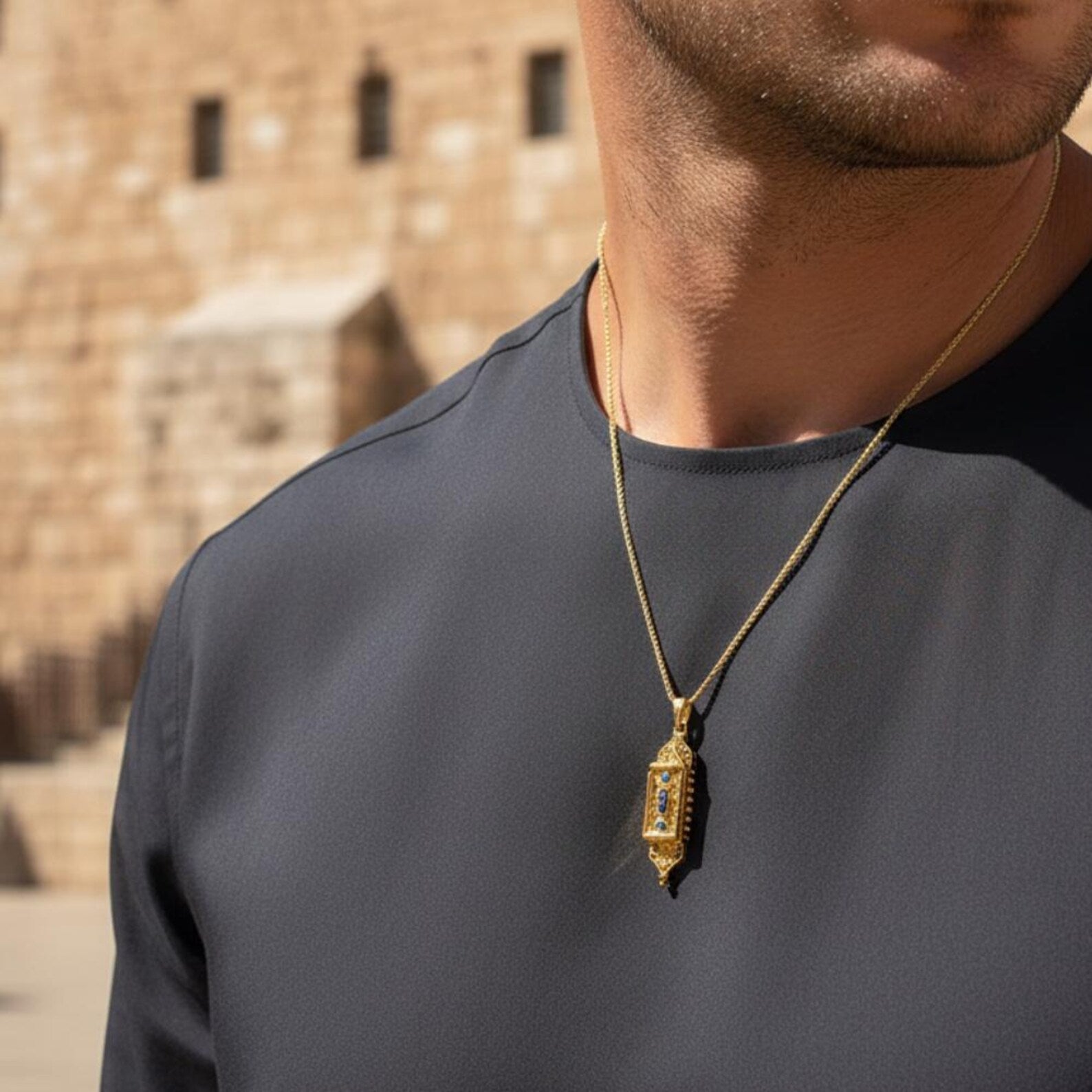 14K Gold Filigree Torah Mezuzah Pendant