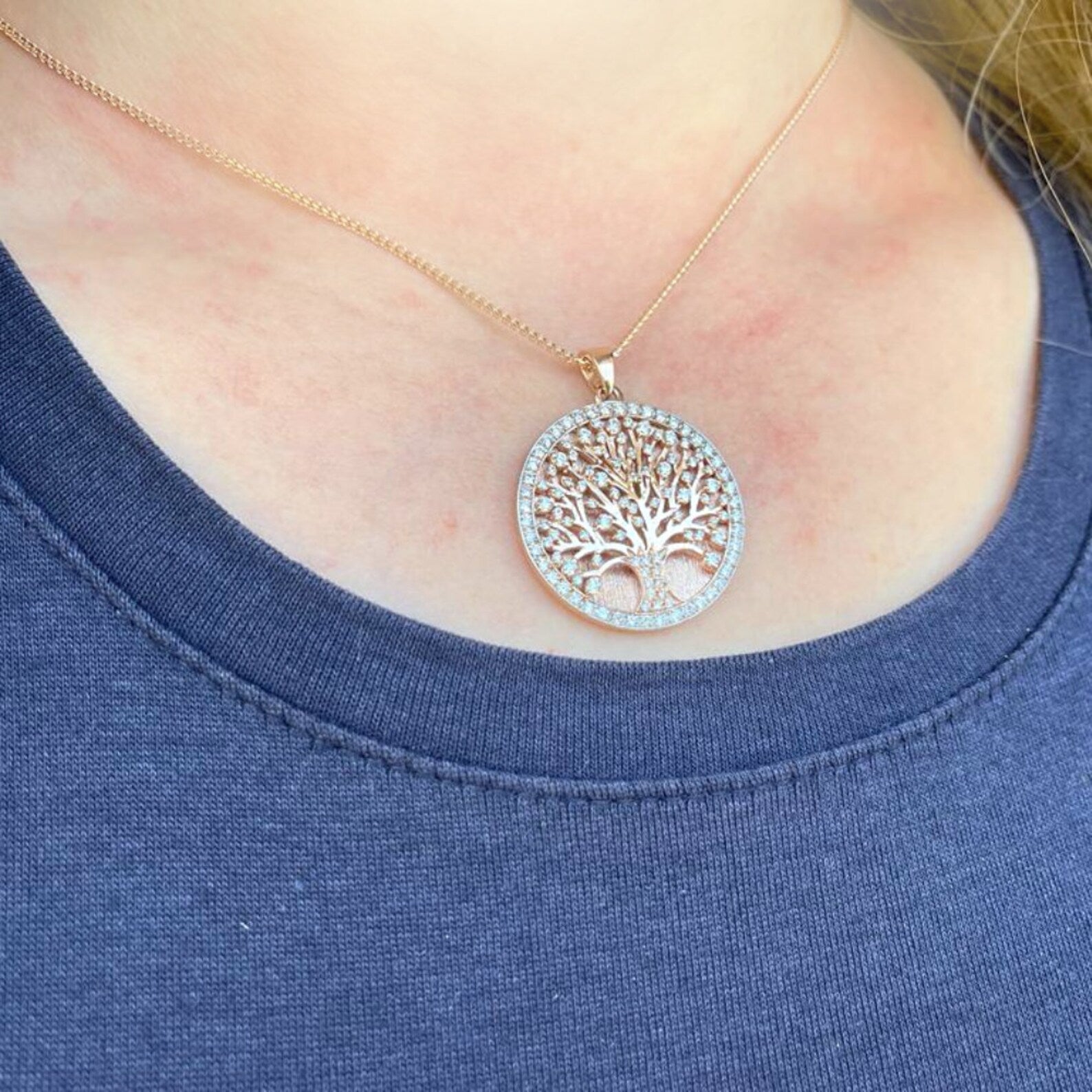 Tree of Life Large Pendant - 14K Gold and Diamonds