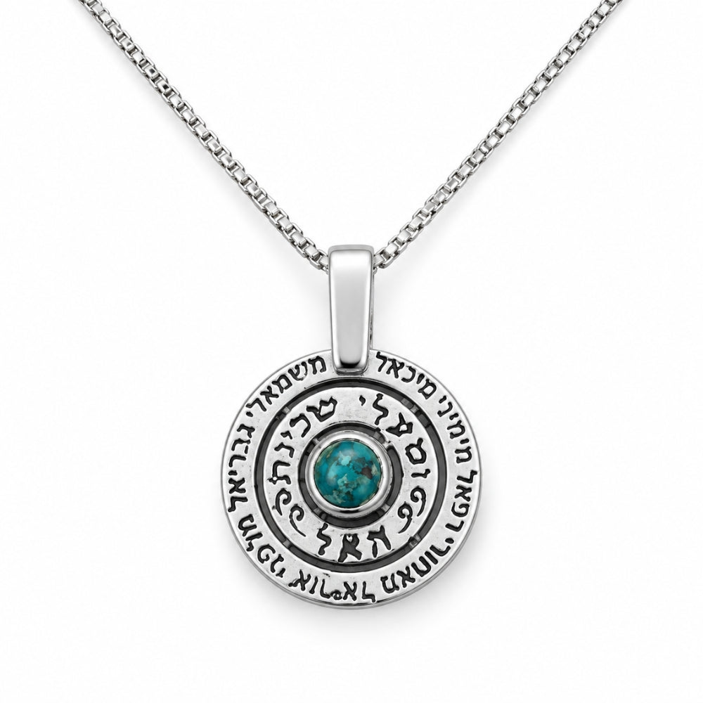 Kabbalah Angel Prayer Necklace in 925 Sterling Silver & Genuine Turquoise
