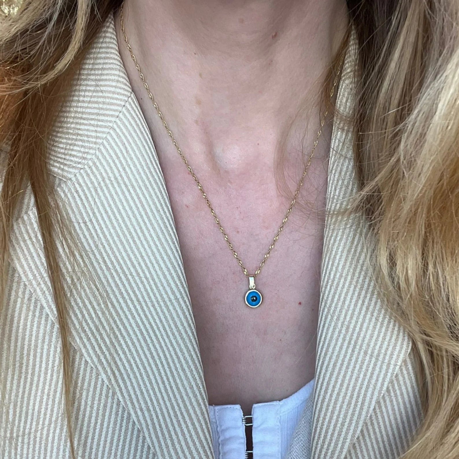 Protection Charm - Crystal Blue Evil Eye in 14k Gold - Small