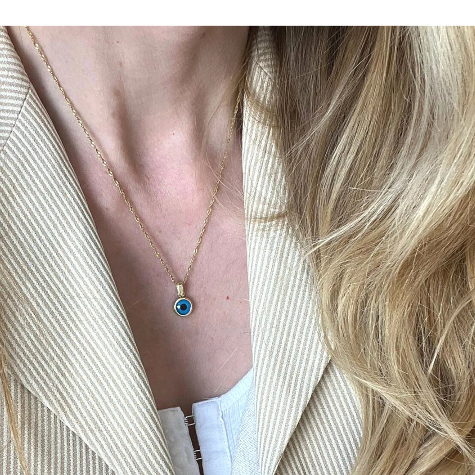 Protection Charm - Crystal Blue Evil Eye in 14k Gold - Small