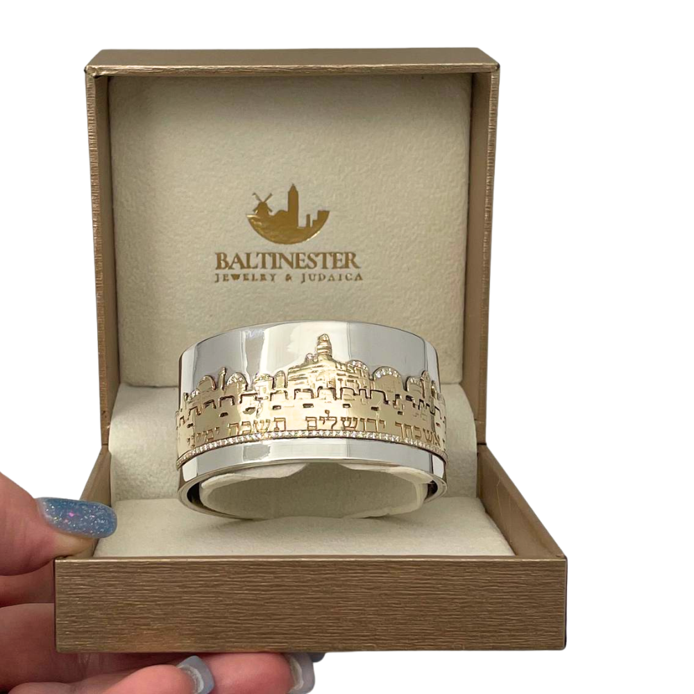 Jerusalem Cuff Bracelet in Silver and Gold with Diamonds