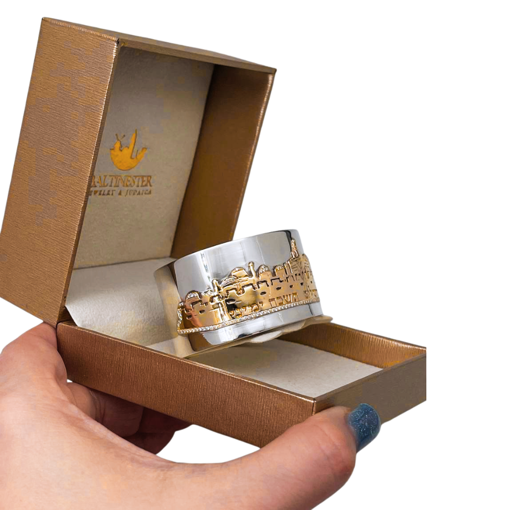 Jerusalem Cuff Bracelet in Silver and Gold with Diamonds