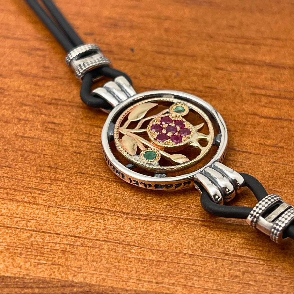 Pomegranate Bracelet in 9K Gold and Silver with Leather