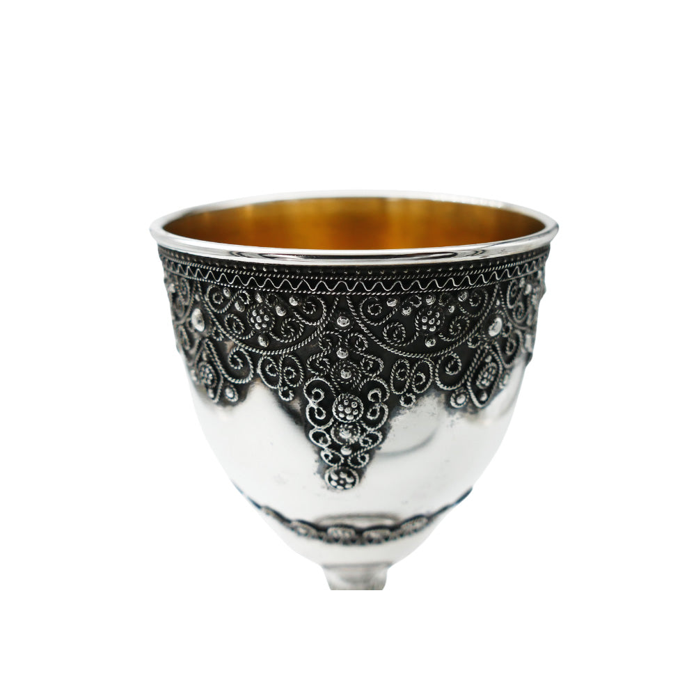 Sterling Silver Kiddush Cup Yemenite Filigree with Stem