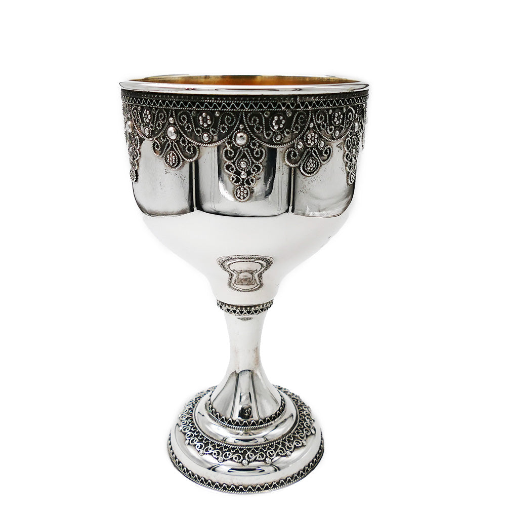 Sterling Silver Kiddush Cup Filigree Stemmed
