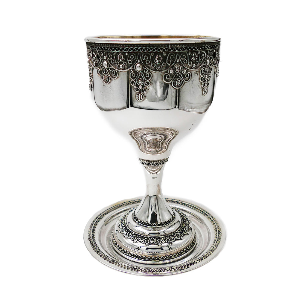 Sterling Silver Kiddush Cup Filigree Stemmed