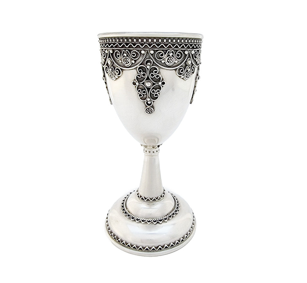 Goblet Style Sterling Silver Kiddush Cup in Medium Filigree