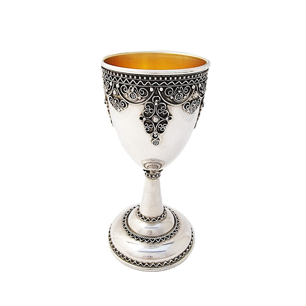 Goblet Style Sterling Silver Kiddush Cup in Medium Filigree
