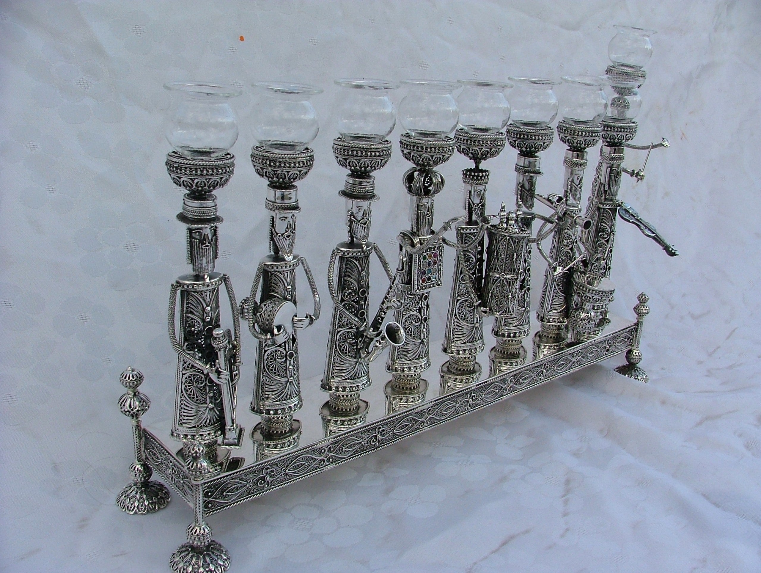 Silver Menorah with Klezmer Musicians - Large Size
