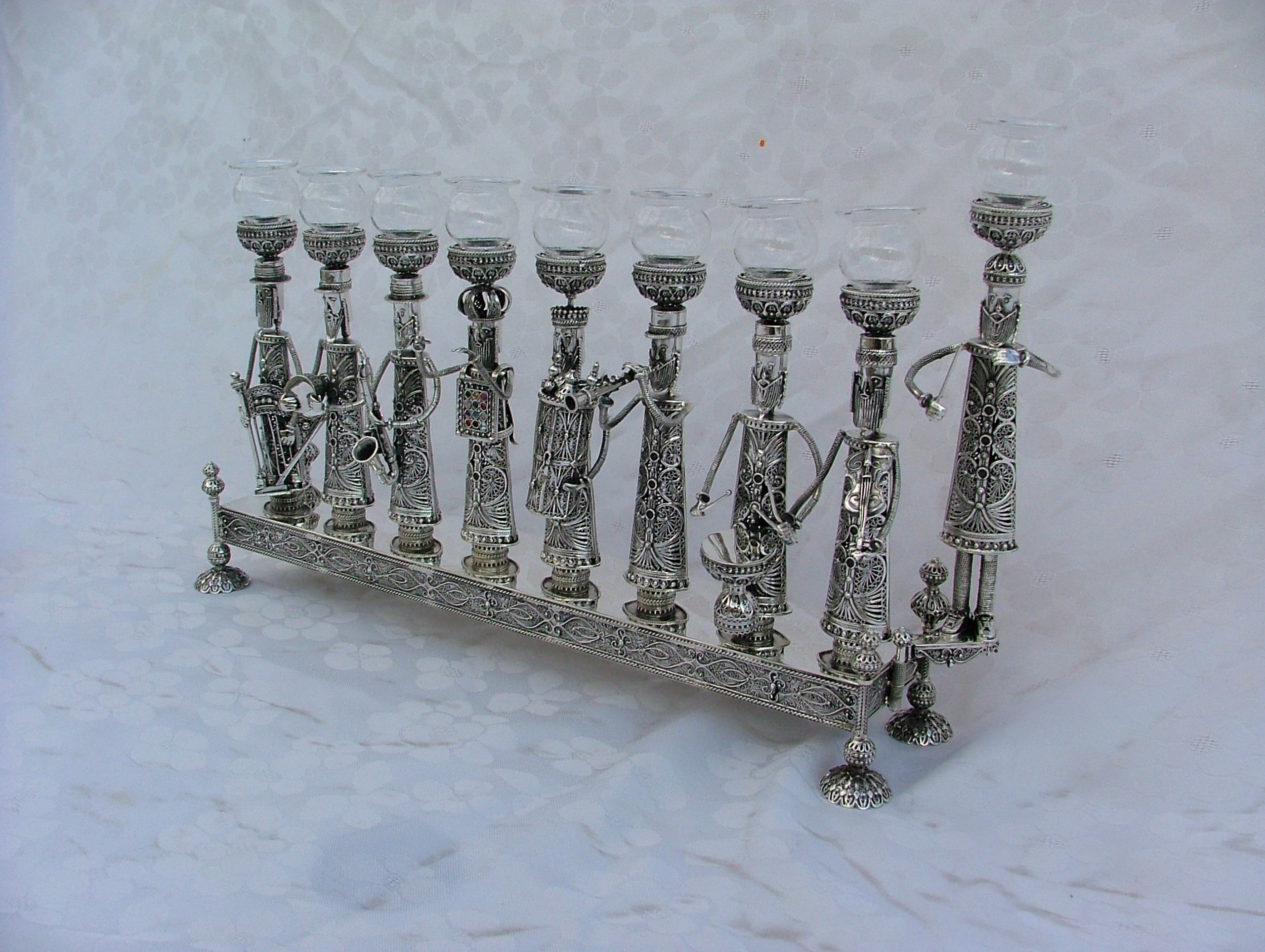 Silver Menorah with Klezmer Musicians - Large Size