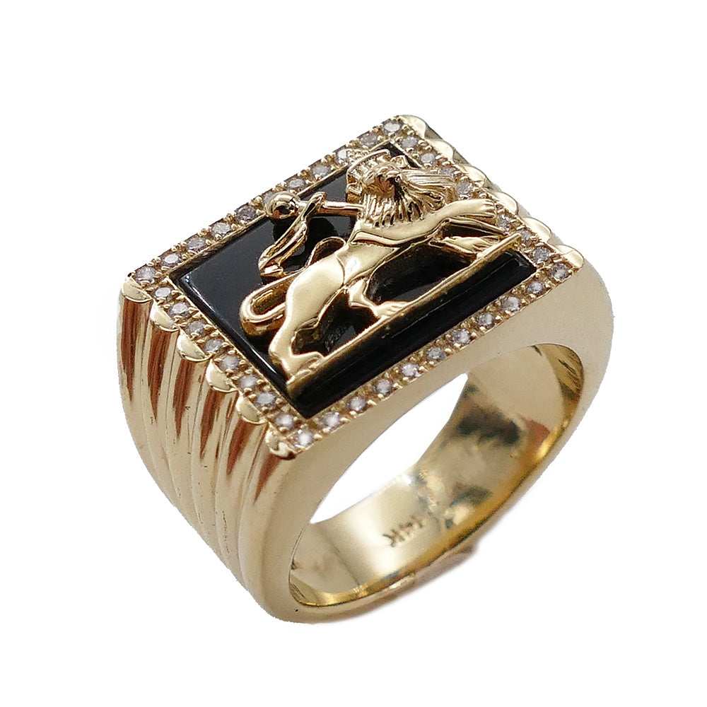 Lion of Judah Ring - Bob Marley Style 14K Yellow Gold Diamond Onyx