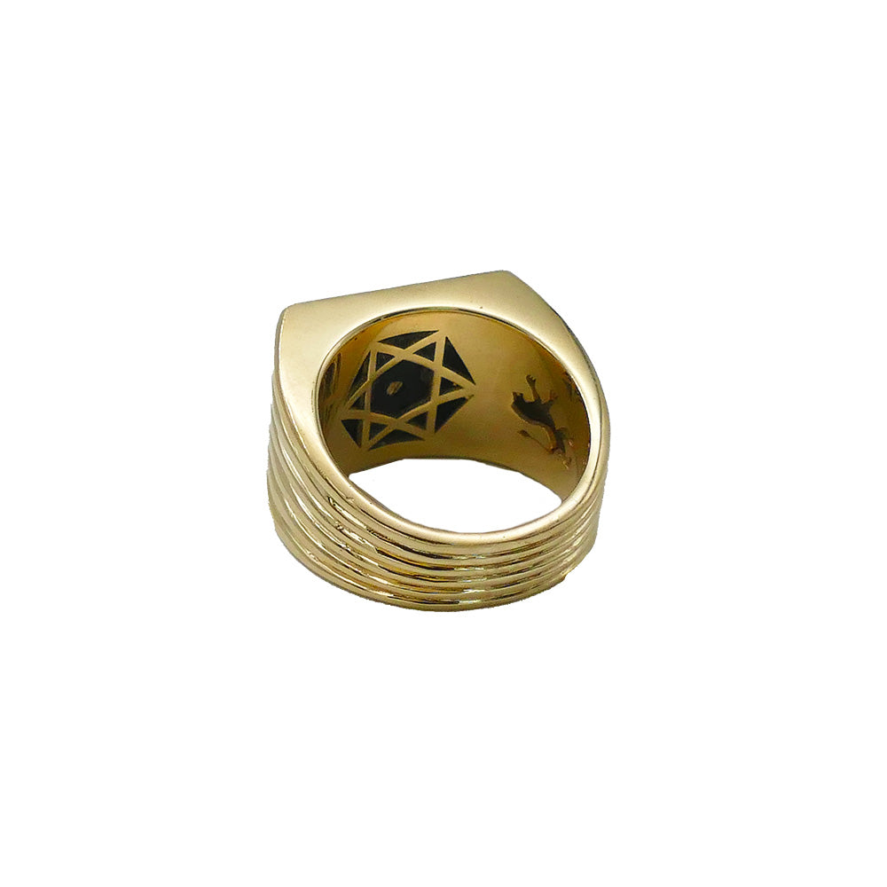 Lion of Judah Ring - Bob Marley Style 14K Yellow Gold Diamond Onyx