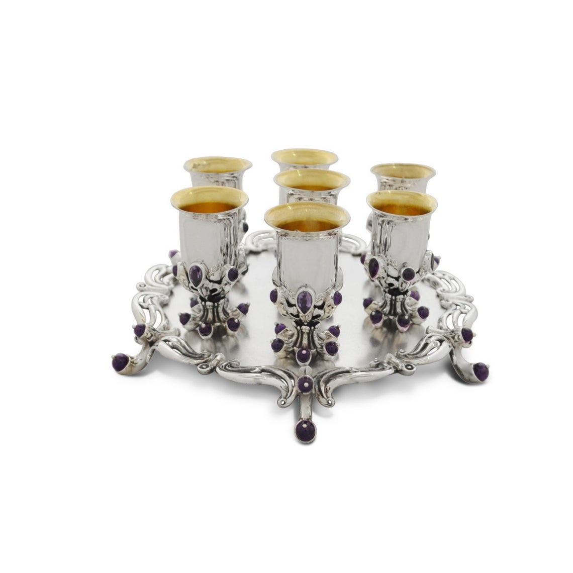 Sterling Silver Liqueur Set with Amethyst Stones