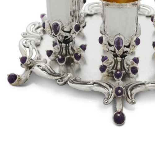 Sterling Silver Liqueur Set with Amethyst Stones