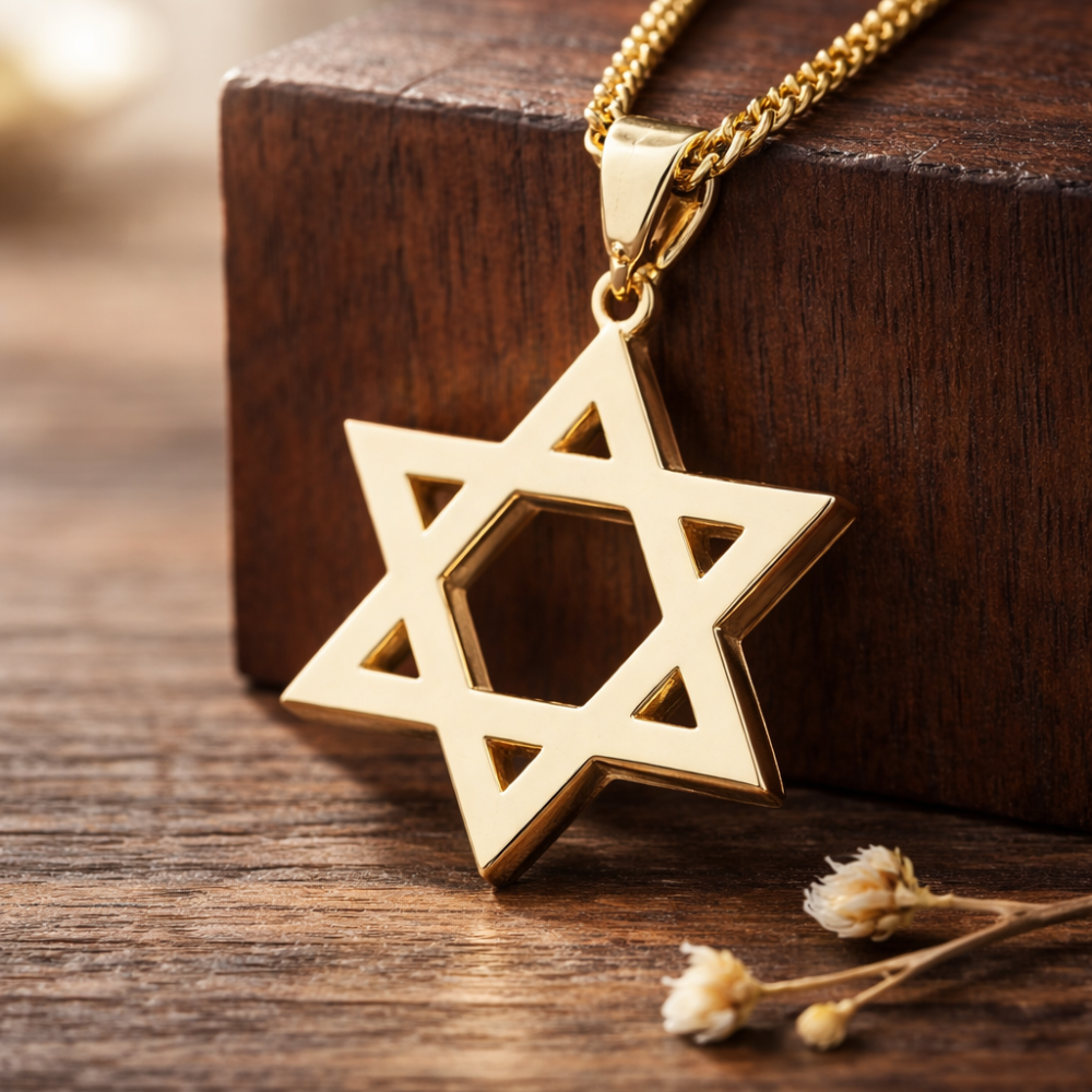 Classic Star of David Solid 14K Gold Pendant - 35 mm