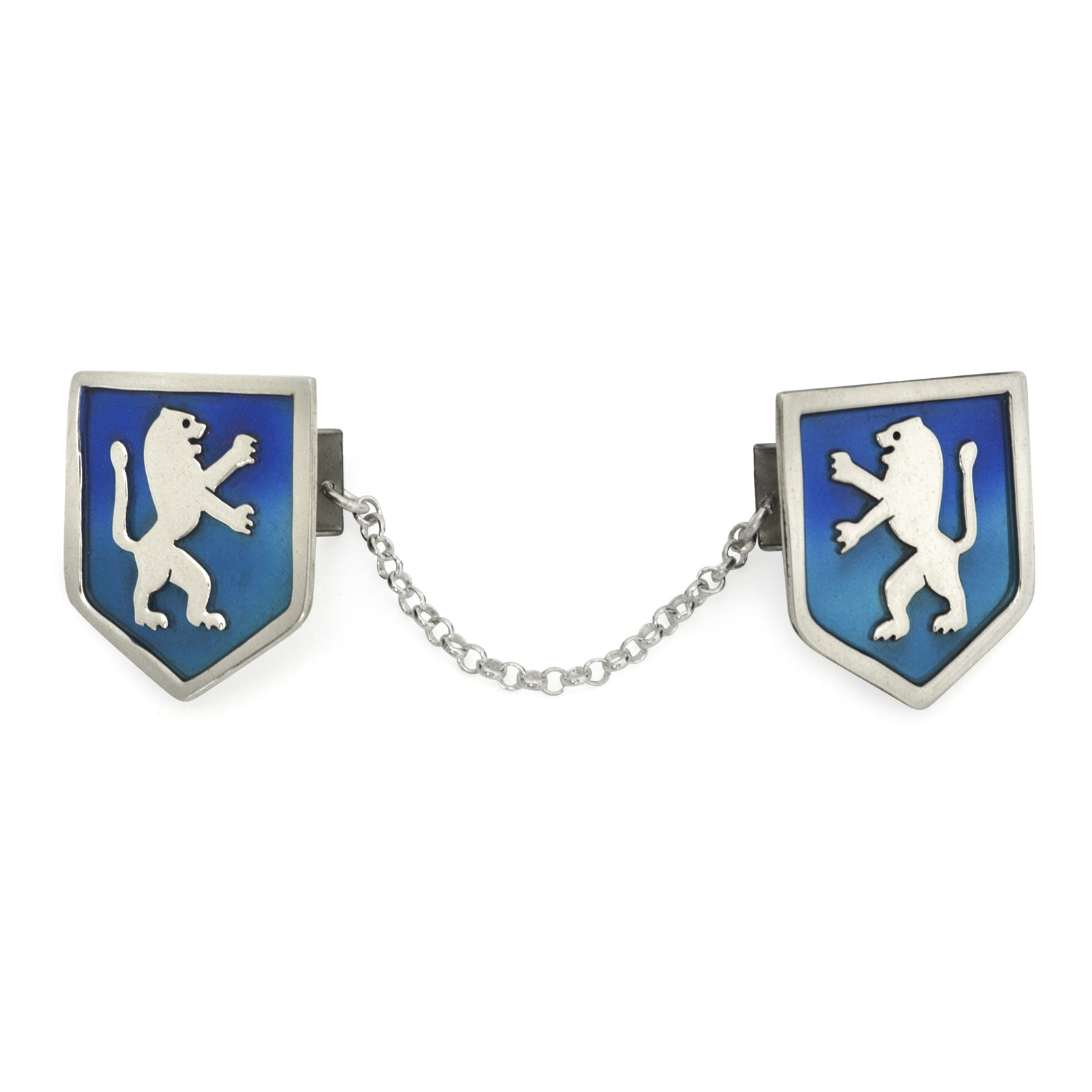 Silver Lion of Judah Blue Enamel Tallit Clips