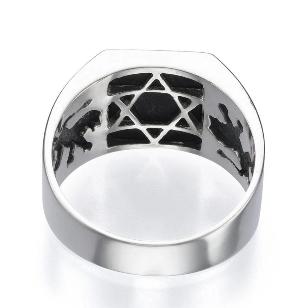 Bob Marley Style Lion of Judah Ring in Sterling Silver and Gold with Black Onyx
