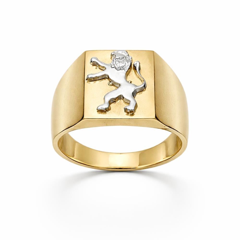Lion of Judah Signet Ring in 14K Two Tone Gold