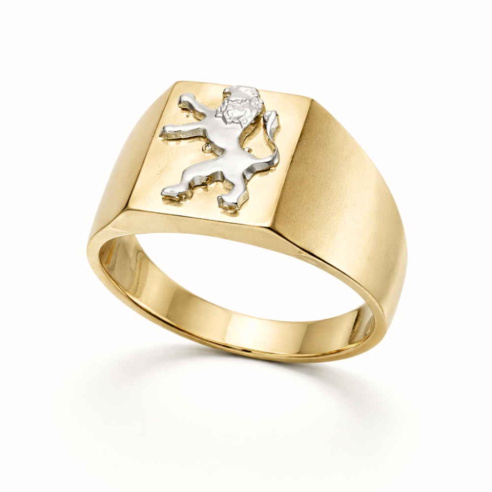 Lion of Judah Signet Ring in 14K Two Tone Gold