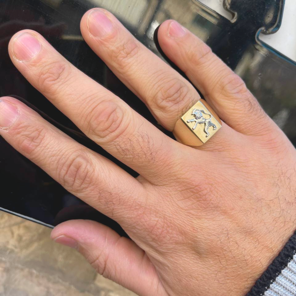 Lion of Judah Signet Ring in 14K Two Tone Gold