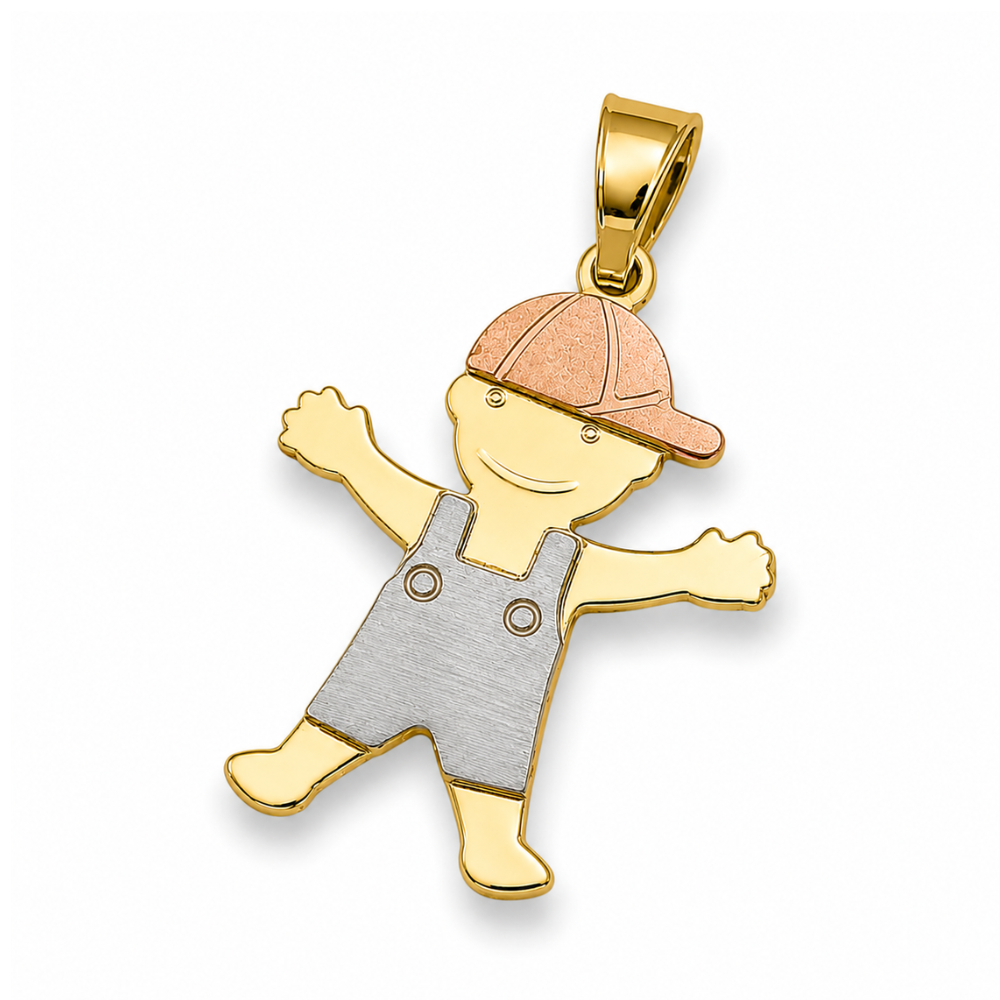 Little Boy Charm Pendant in 14K Tri-color Gold