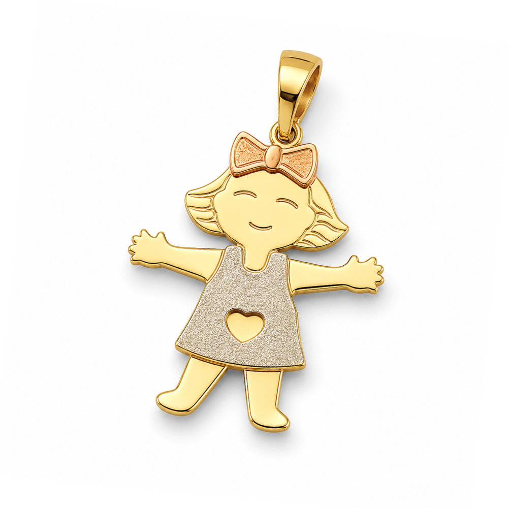 Little Girl Charm Pendant in 14K Tri-color Gold