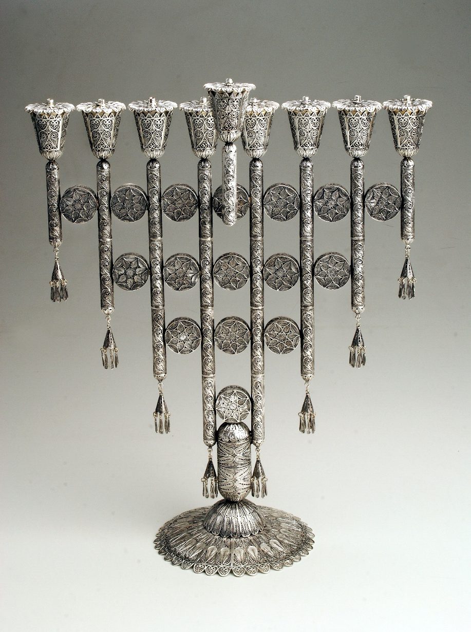 Sterling Silver Menorah with Filigree Discs