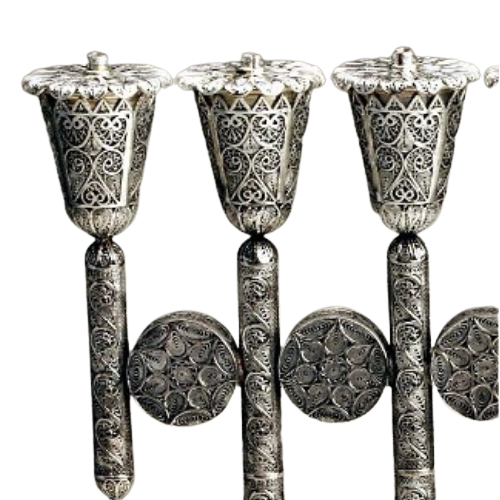 Sterling Silver Menorah with Filigree Discs