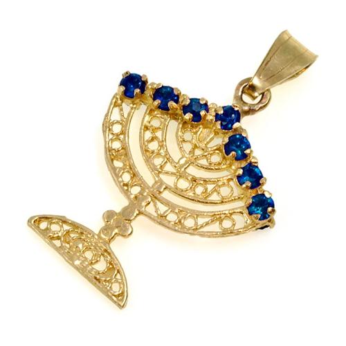 14k Gold and Precious Stones Reversible Menorah Pendant