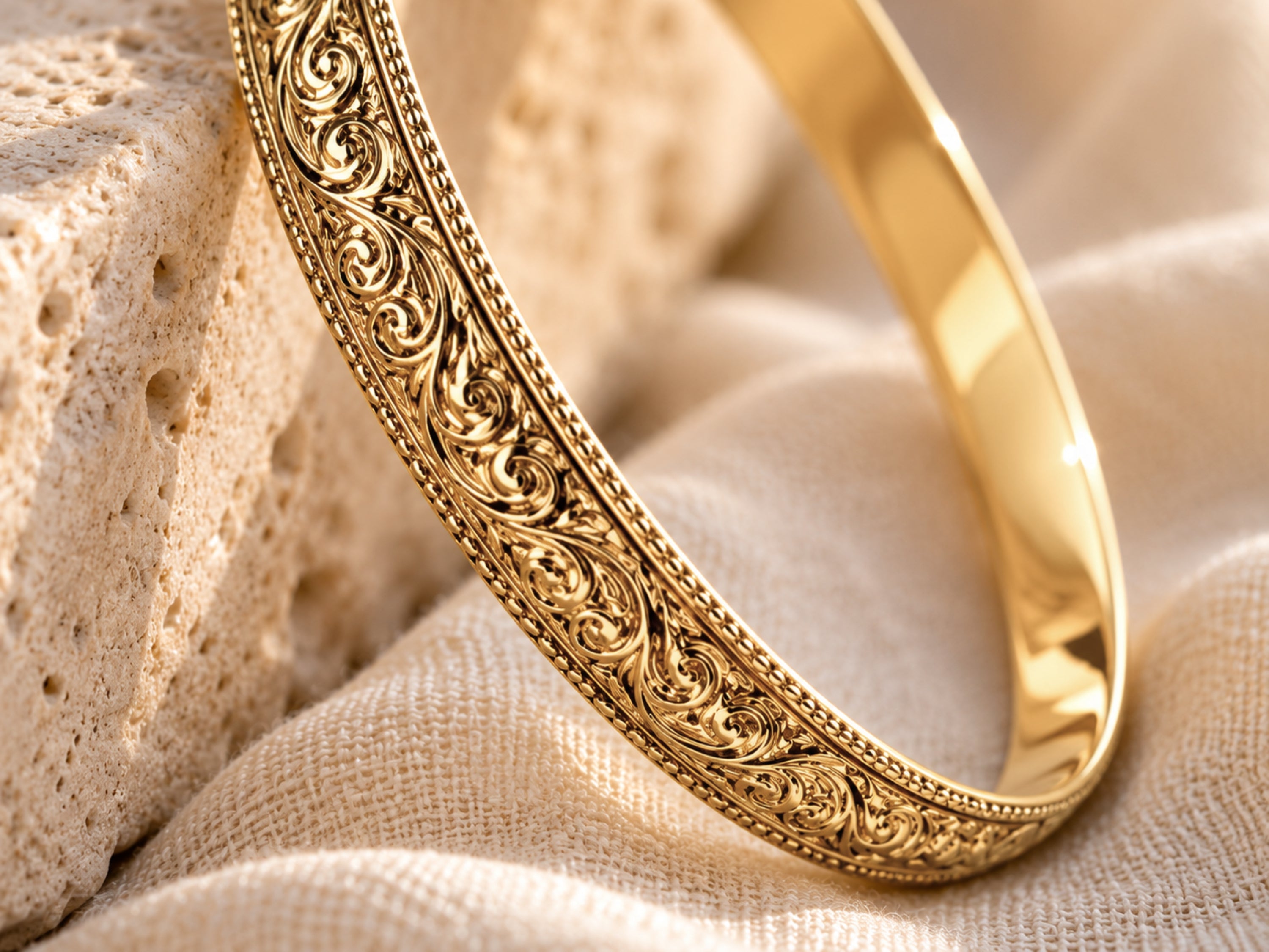 14K Gold Moroccan Bracelet - Heavy Ornate style