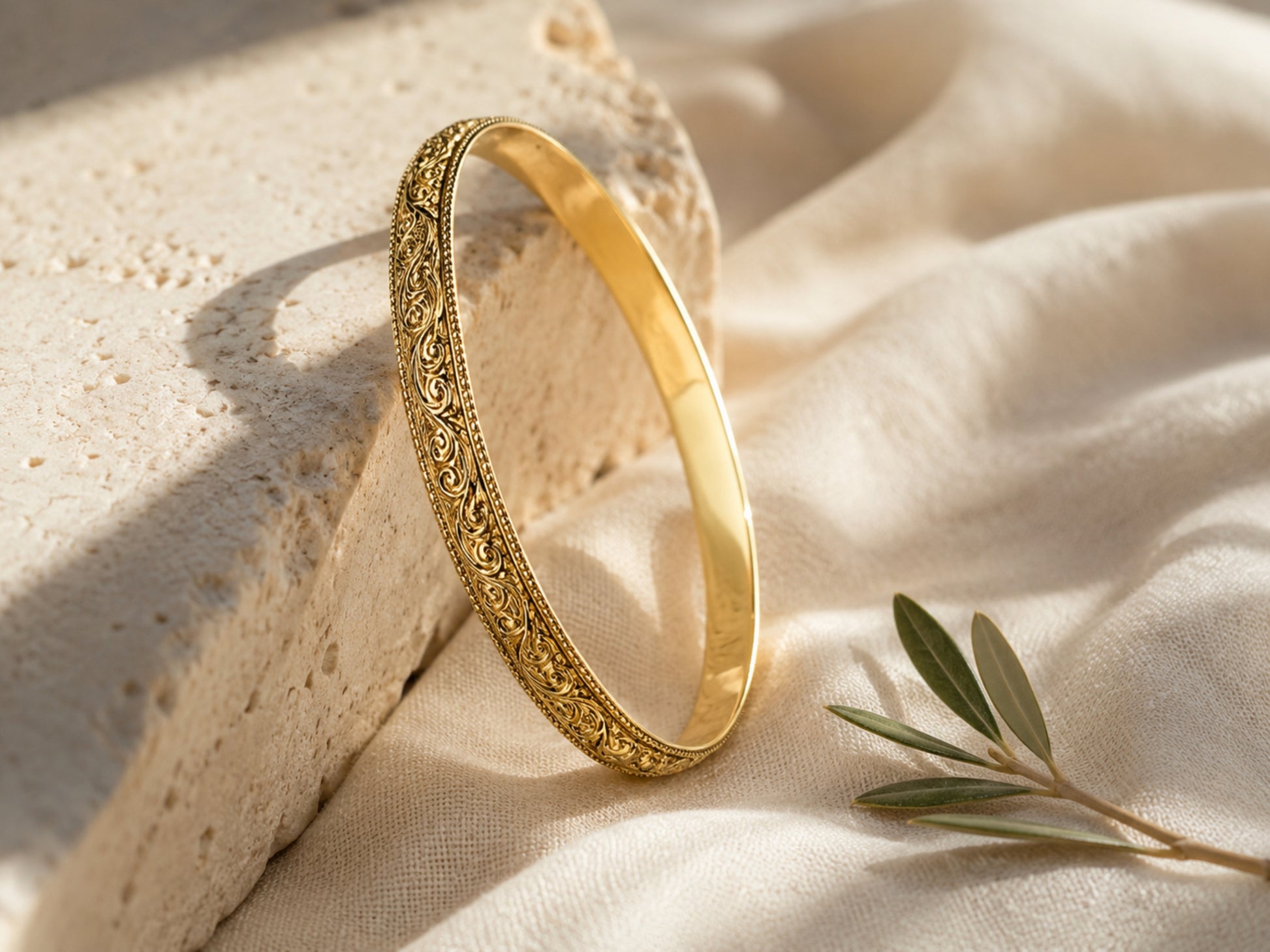 14K Gold Moroccan Bracelet - Heavy Ornate style