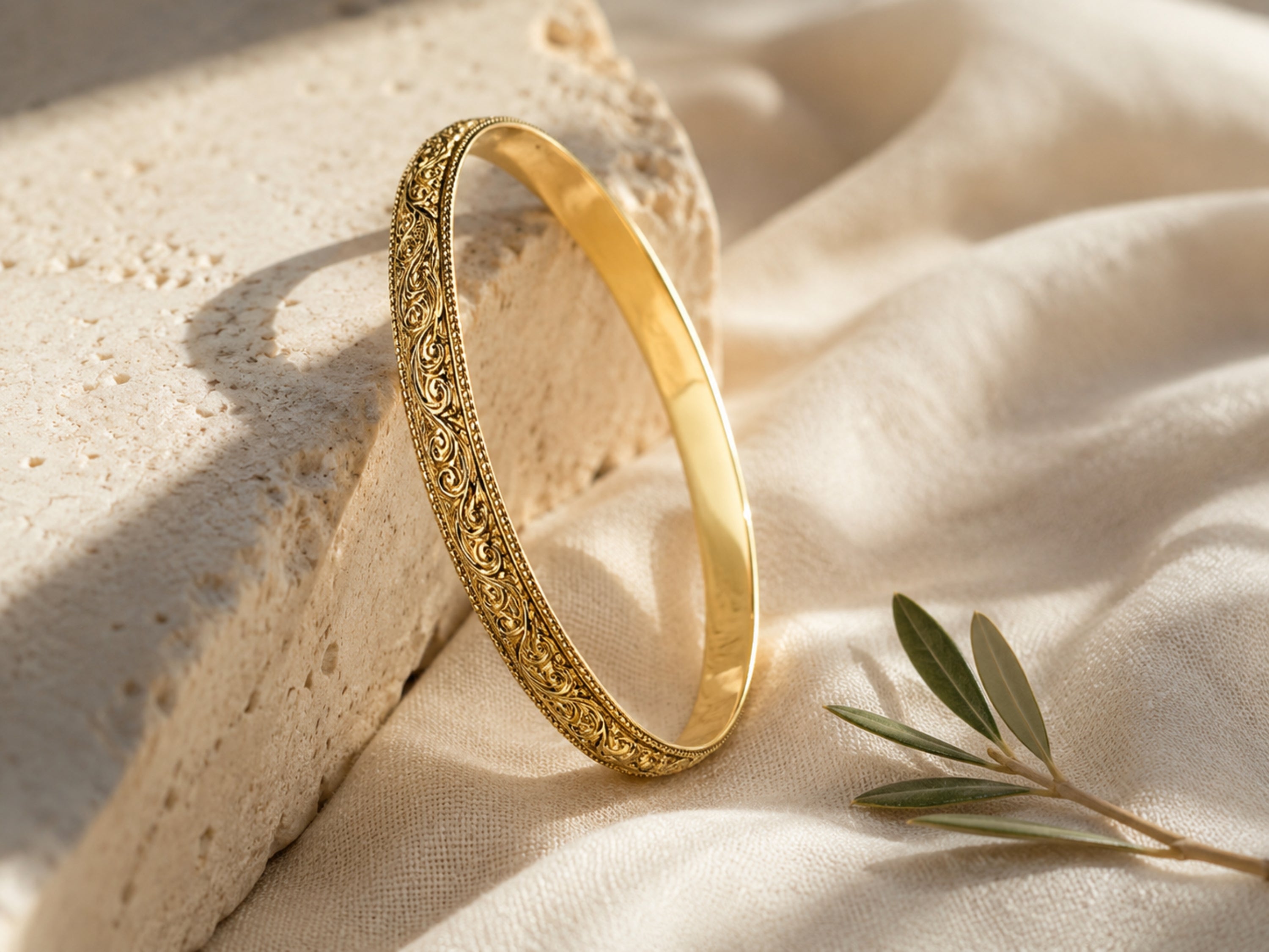 14K Gold Moroccan Bracelet - Heavy Ornate style