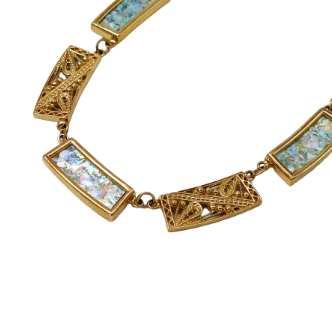 14k Gold Roman Glass Filigree Necklace