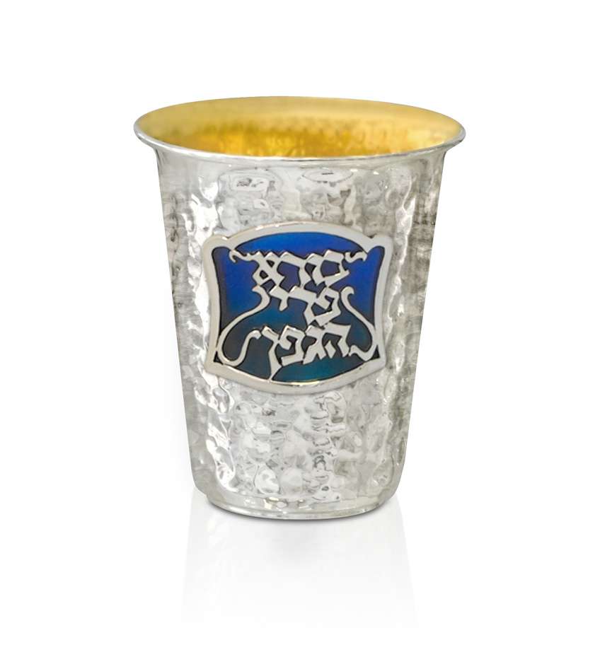 Gideon Hammered Enamel Silver Kiddush Cup