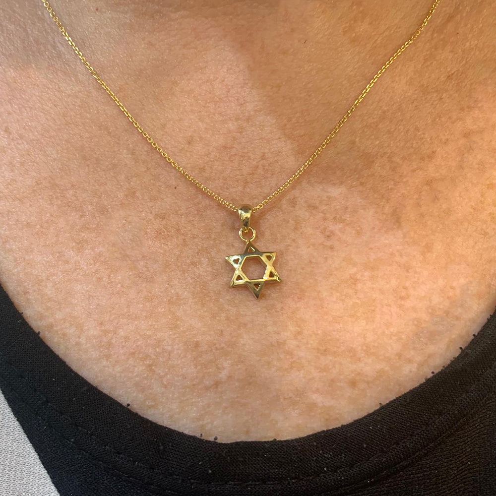 14K Gold Curved 3D Star of David Pendant