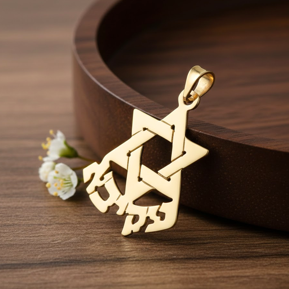 14k Gold Star Of David Name Small Pendant